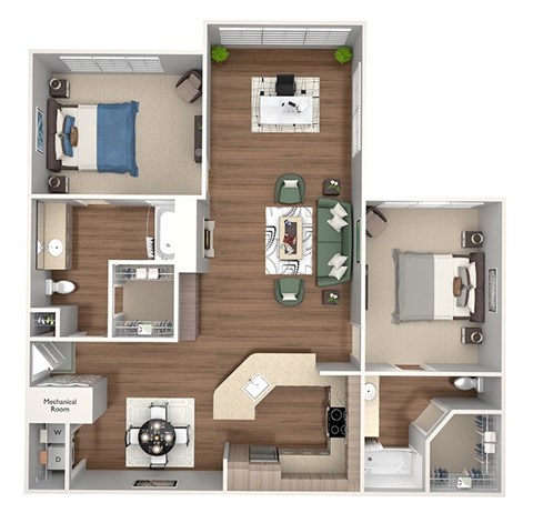 Floor plan for 2 beds, 2 baths, 1209 sqft